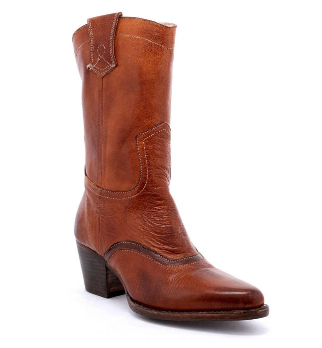 (image for) Basanti Cowgirl Zipper Boots Cognac & Teak Rustic Leather